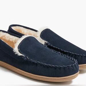 J. Crew Factory Suede/Leather Scuff Slippers Size 9 Navy Blue  Rubber sole